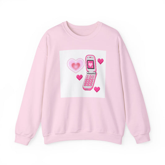 Retro Pink Flip Phone Sweatshirt — Cute Kawaii Heart Graphic Crewneck