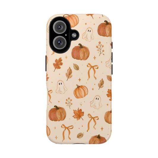 Minimalist_Autumn Pumpkin & Ghost Phone Case — Cute Fall Pattern