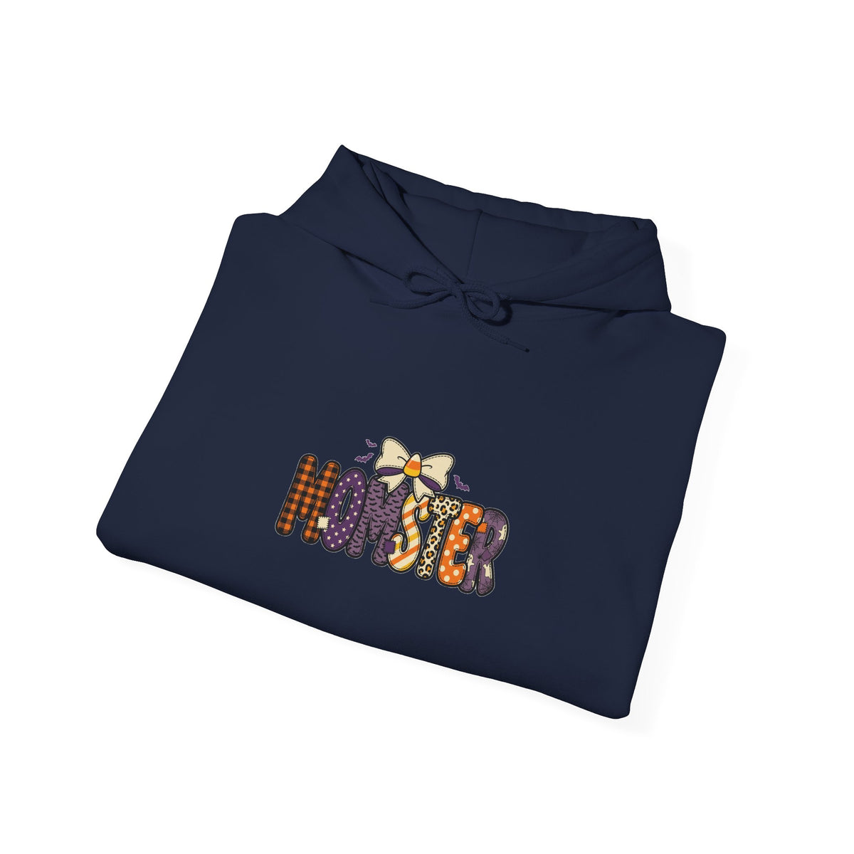 Momster Halloween Hoodie | spooky lettering, bats, purple & orange