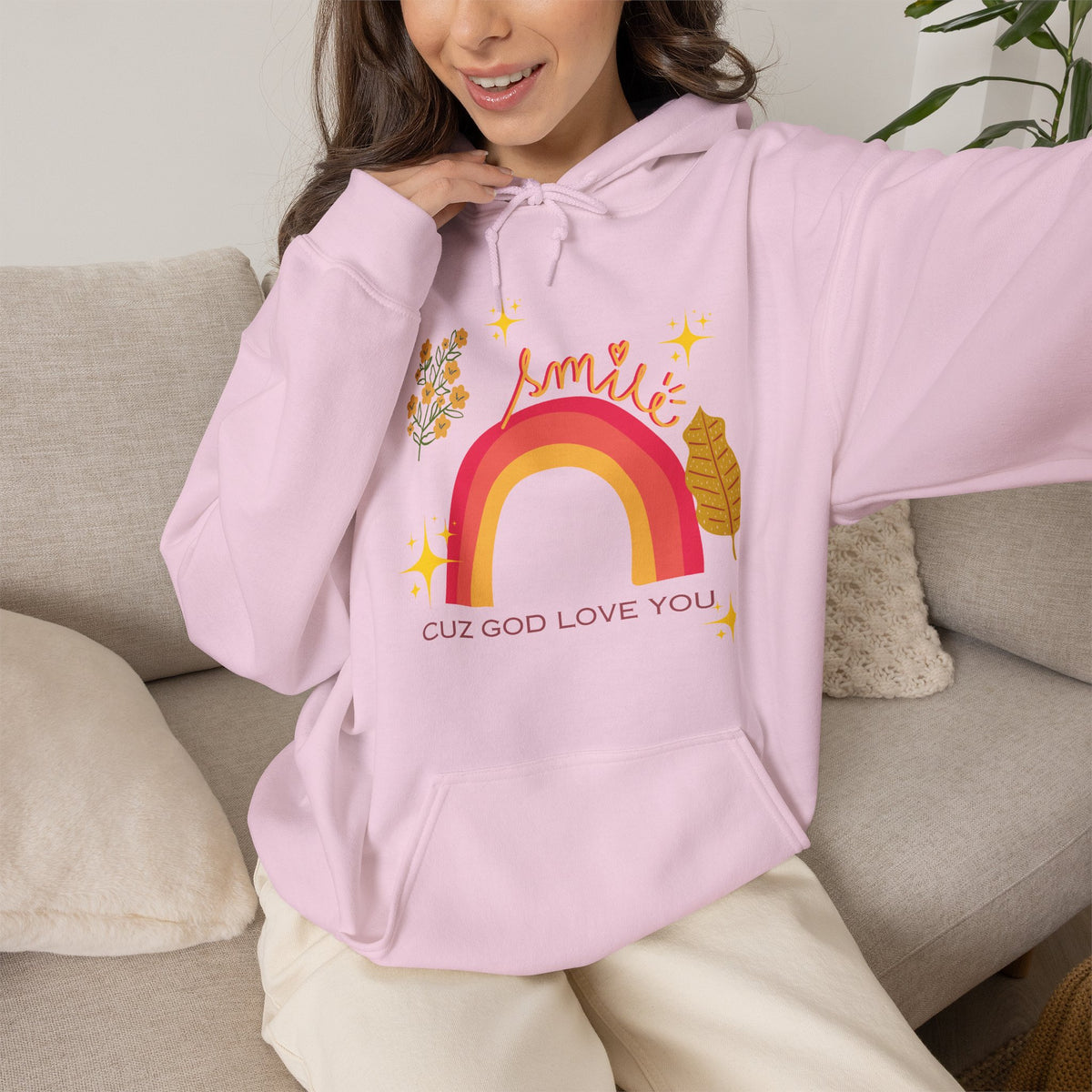 Copy of Vintage Rainbow 'Smile Cuz God Love You' Hoodie — Inspirational Christian Sweatshirt