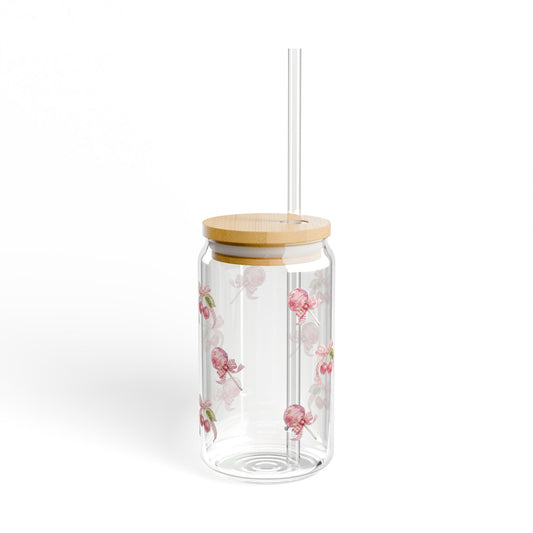 Coquette|Cherry Blossom Sipper Glass - 16oz Floral Straw Tumbler with Bamboo Lid