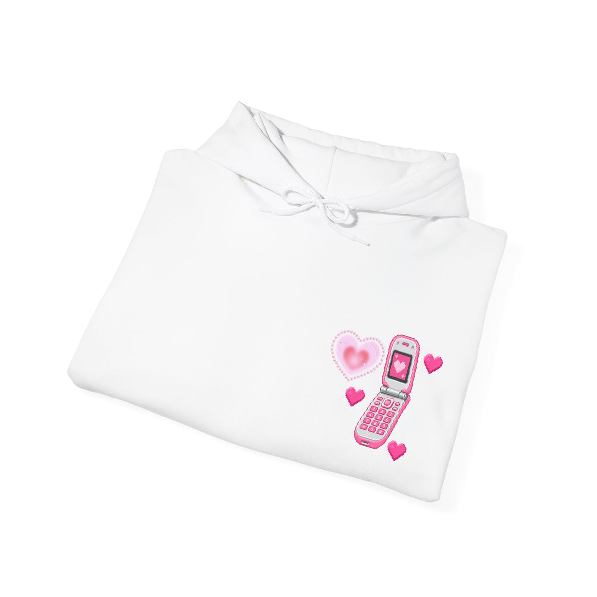 Copy of Minimalist Retro_Pink Flip Phone Heart Hoodie Pure_Nostalgia