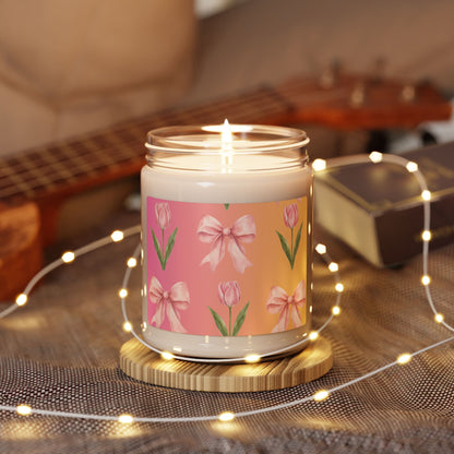 9oz Soy Candle — Pink Tulip & Bow Scented Candle