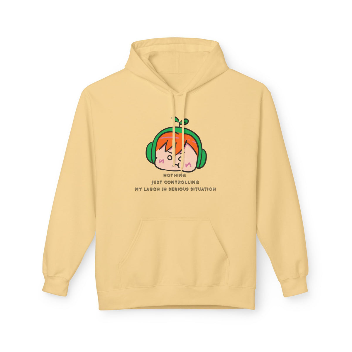 MINIMALIST & AESTHETIC |Hoodie — Cute Anime Girl with Headphones "Nothing, Just Controlling My Laugh" Graphic