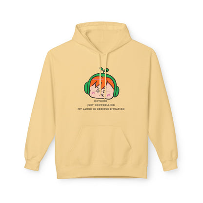 MINIMALIST & AESTHETIC |Hoodie — Cute Anime Girl with Headphones "Nothing, Just Controlling My Laugh" Graphic