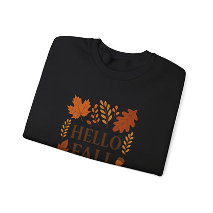 Hello Fall Crewneck Sweatshirt – Autumn Leaves Graphic Pullover