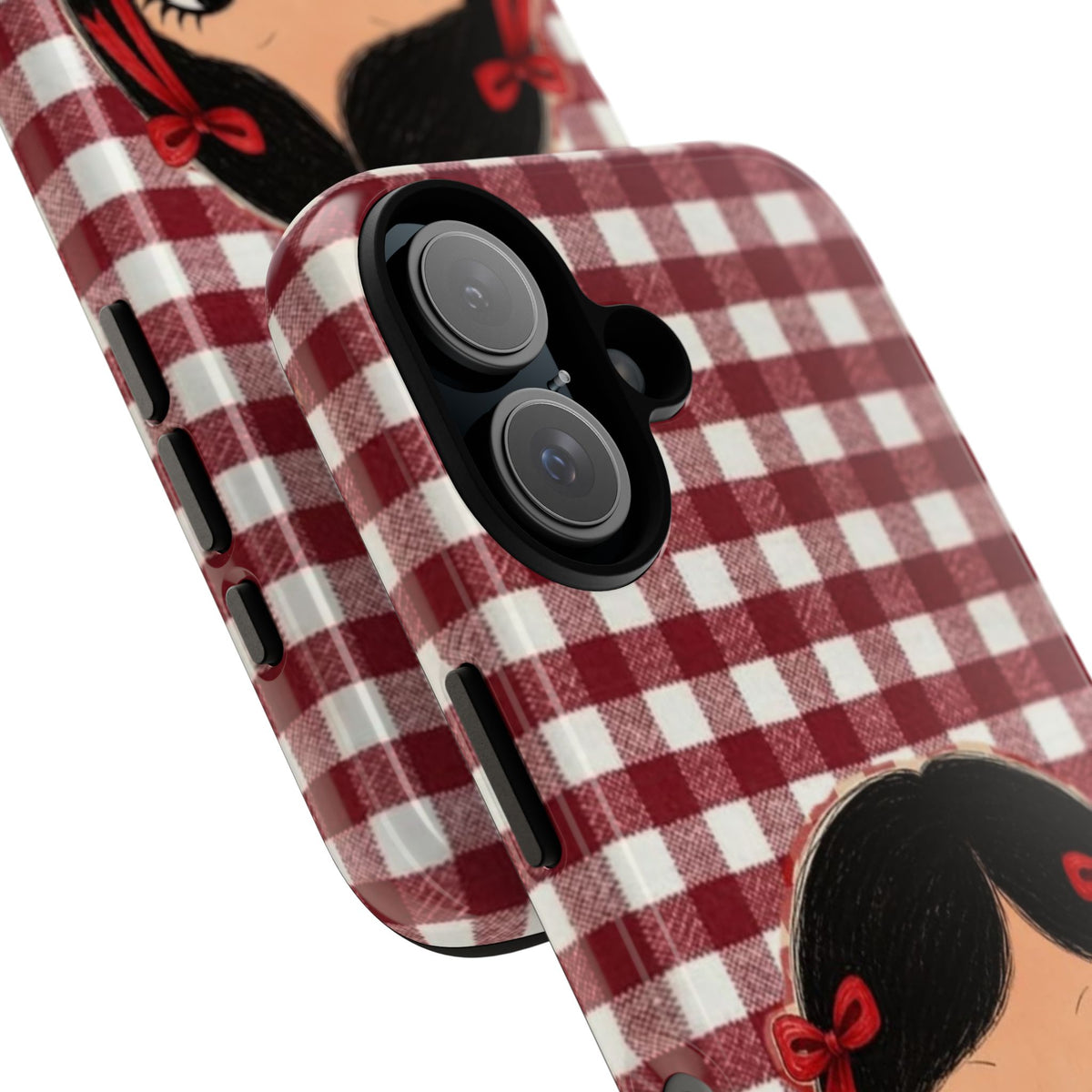 Cute Red Gingham Girl Phone Case – Floral Heartfelt Protective iPhone Cover