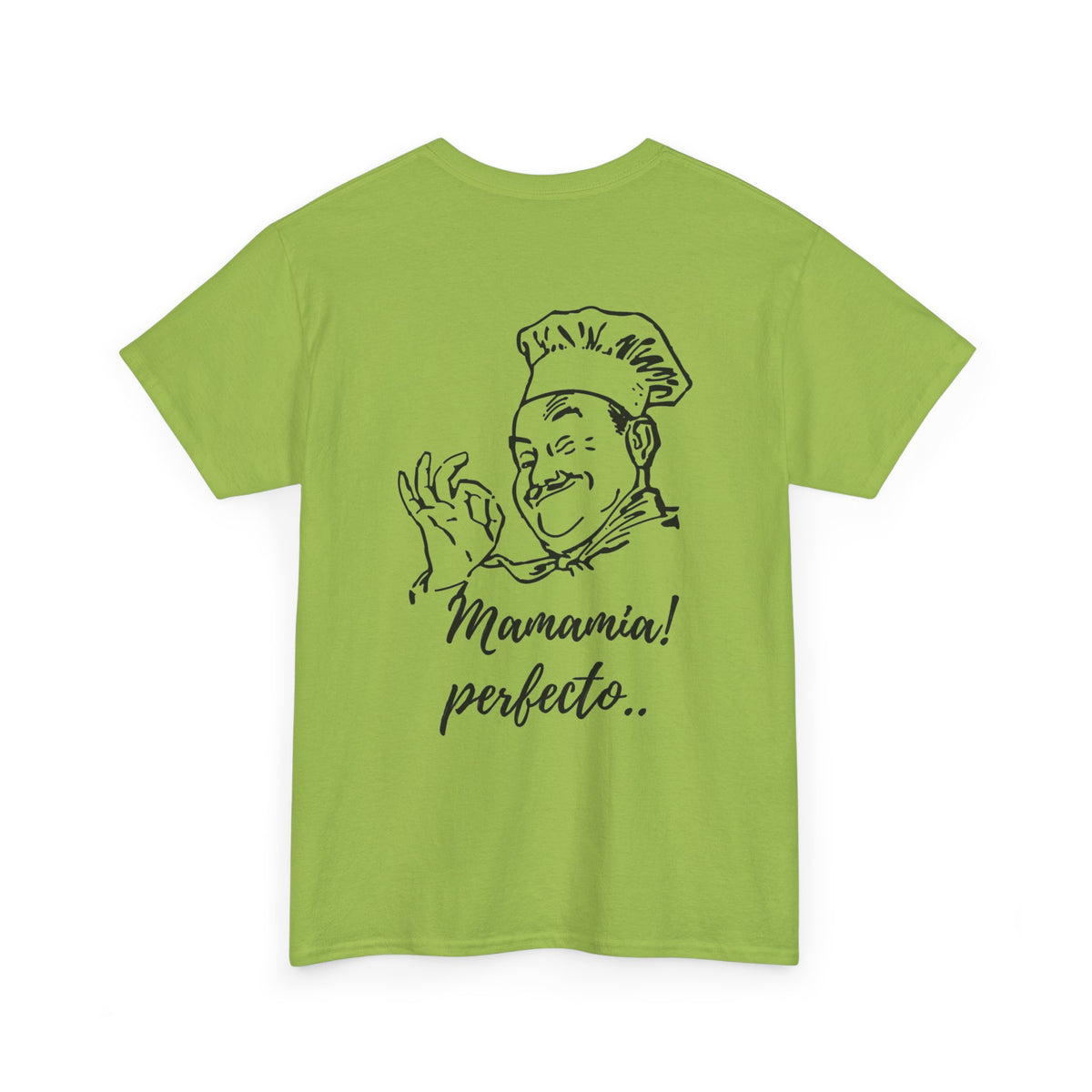 MINIMALIST| Funny way to compliment;Chef Illustration T-Shirt — "Mamamia! perfecto." Retro Italian Cook Tee