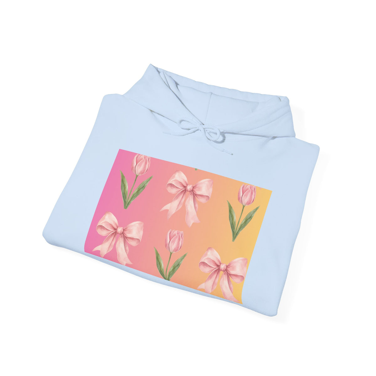 Floral Pink Bow Tulip Hoodie — Spring Pastel Graphic Sweatshirt