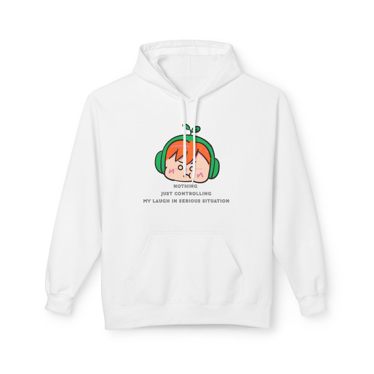 MINIMALIST & AESTHETIC |Hoodie — Cute Anime Girl with Headphones "Nothing, Just Controlling My Laugh" Graphic