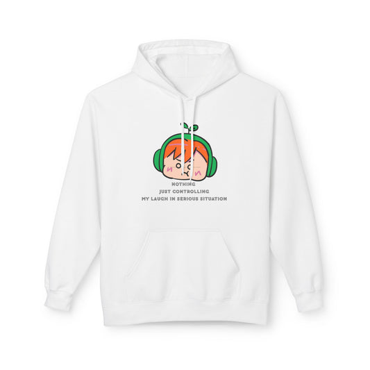 MINIMALIST & AESTHETIC |Hoodie — Cute Anime Girl with Headphones "Nothing, Just Controlling My Laugh" Graphic