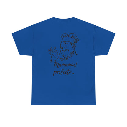 MINIMALIST| Funny way to compliment;Chef Illustration T-Shirt — "Mamamia! perfecto." Retro Italian Cook Tee