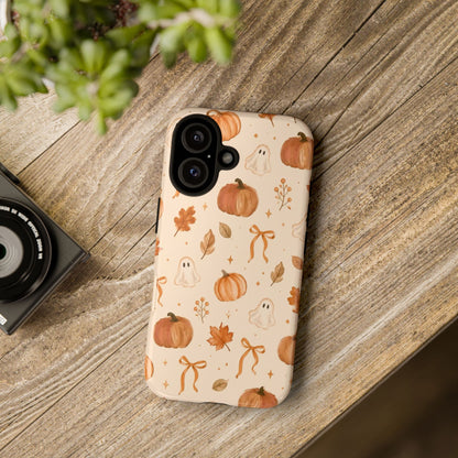 Minimalist_Autumn Pumpkin & Ghost Phone Case — Cute Fall Pattern