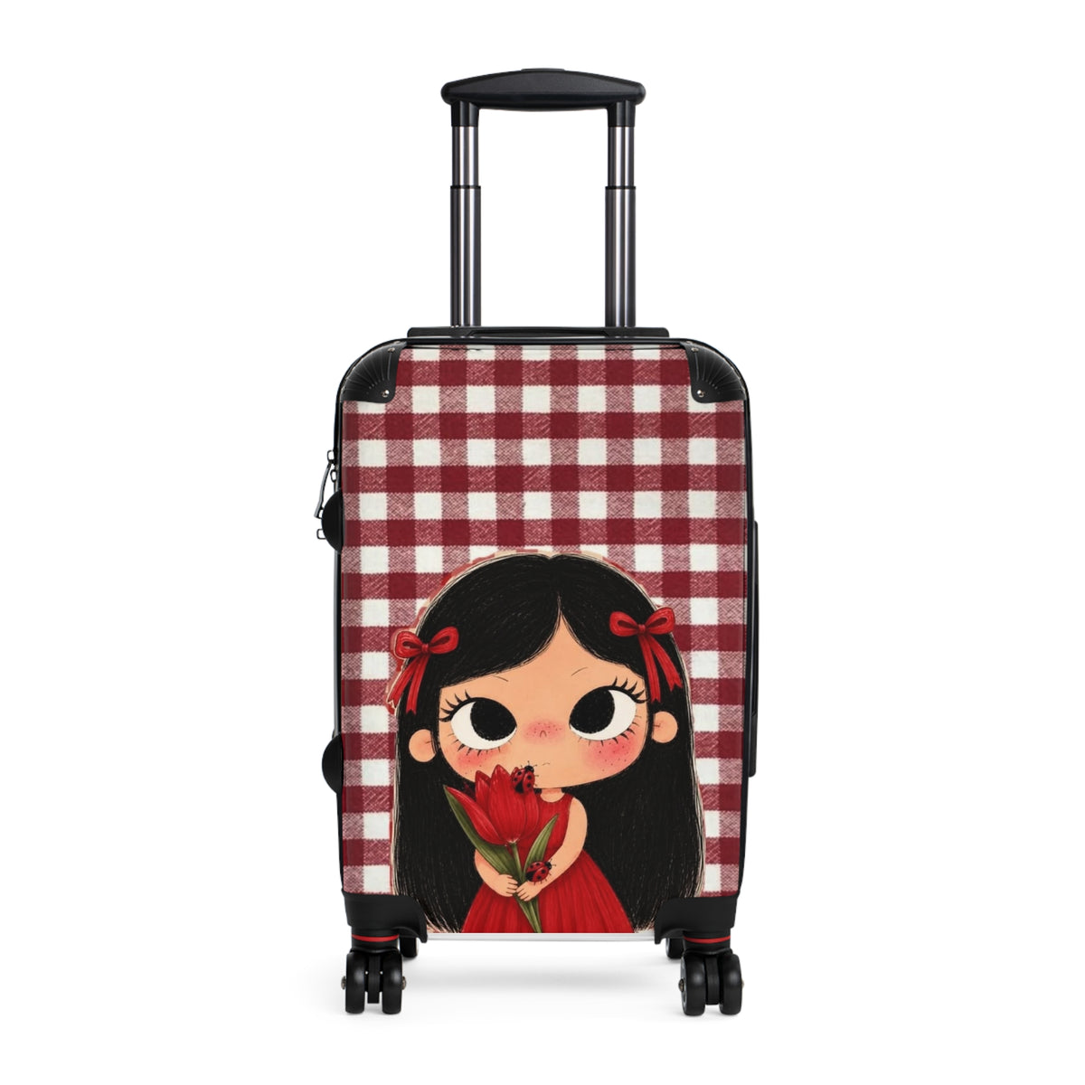 Cute Red Plaid Suitcase – Girl with Tulip Cute Travel Luggage