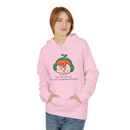 MINIMALIST & AESTHETIC |Hoodie — Cute Anime Girl with Headphones "Nothing, Just Controlling My Laugh" Graphic