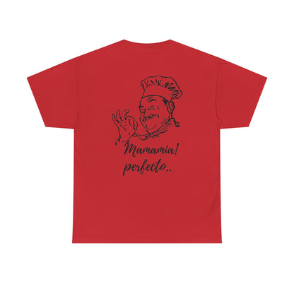 MINIMALIST| Funny way to compliment;Chef Illustration T-Shirt — "Mamamia! perfecto." Retro Italian Cook Tee