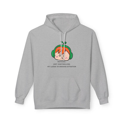MINIMALIST & AESTHETIC |Hoodie — Cute Anime Girl with Headphones "Nothing, Just Controlling My Laugh" Graphic