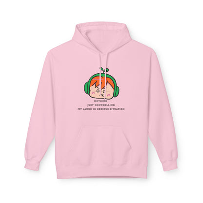 MINIMALIST & AESTHETIC |Hoodie — Cute Anime Girl with Headphones "Nothing, Just Controlling My Laugh" Graphic