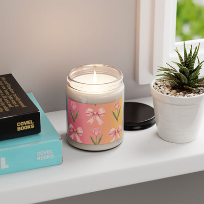 9oz Soy Candle — Pink Tulip & Bow Scented Candle