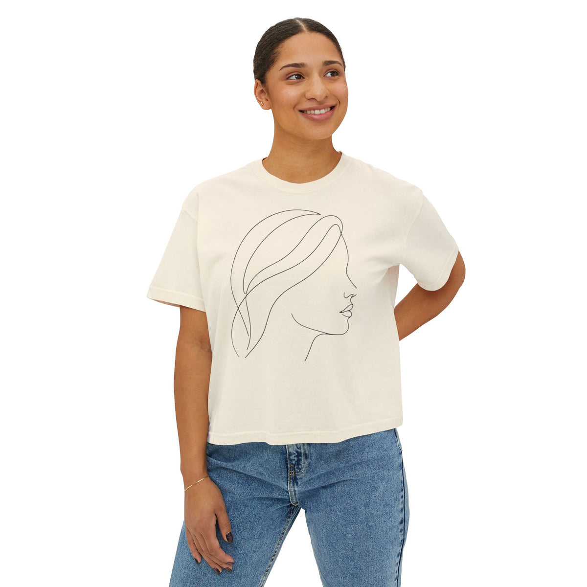 Minimal Line Art Profile Women's Boxy Tee