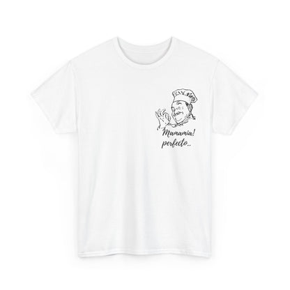 MINIMALIST| Funny way to compliment;Chef Illustration T-Shirt — "Mamamia! perfecto." Retro Italian Cook Tee
