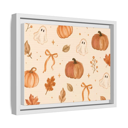 MINIMALIST| Wall art, Autumn Pumpkin & Ghost Framed Canvas — Halloween Fall Wall Art