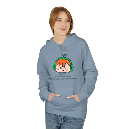 MINIMALIST & AESTHETIC |Hoodie — Cute Anime Girl with Headphones "Nothing, Just Controlling My Laugh" Graphic