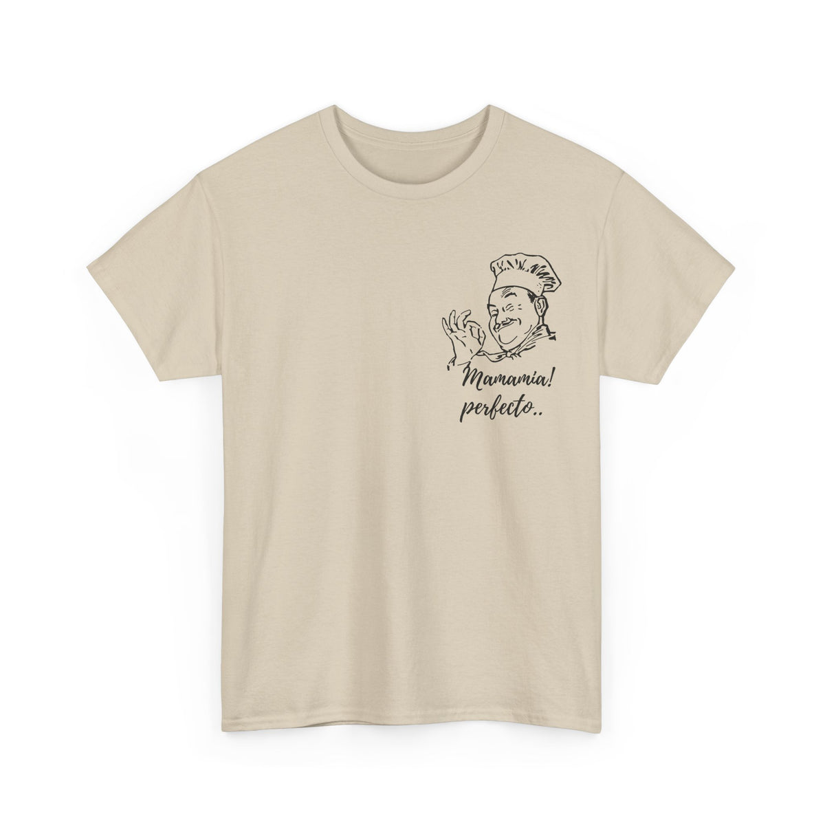 MINIMALIST| Funny way to compliment;Chef Illustration T-Shirt — "Mamamia! perfecto." Retro Italian Cook Tee