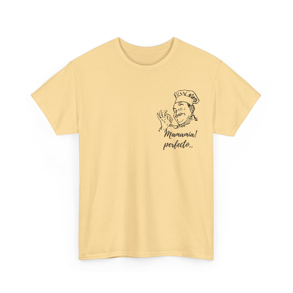 MINIMALIST| Funny way to compliment;Chef Illustration T-Shirt — "Mamamia! perfecto." Retro Italian Cook Tee