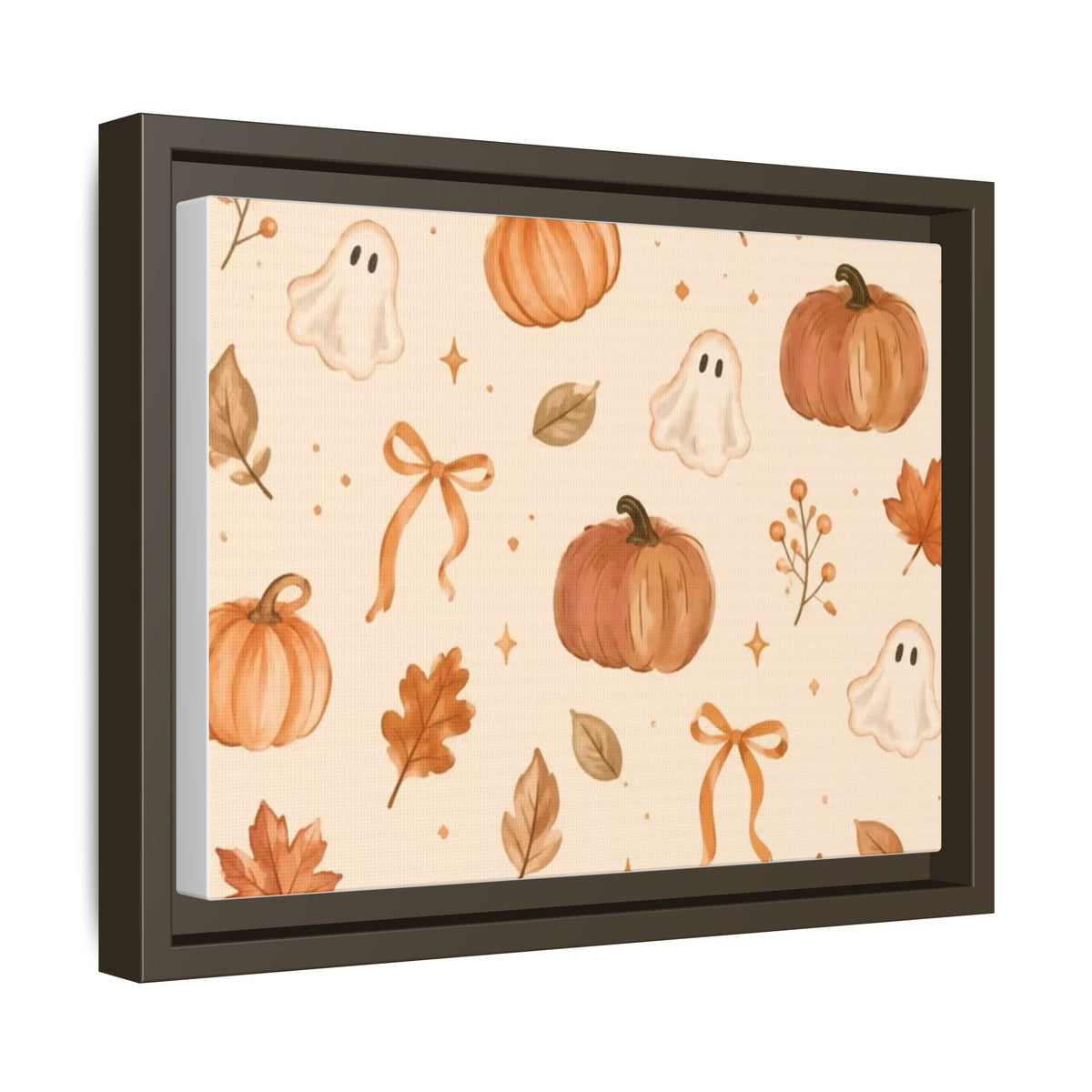 MINIMALIST| Wall art, Autumn Pumpkin & Ghost Framed Canvas — Halloween Fall Wall Art