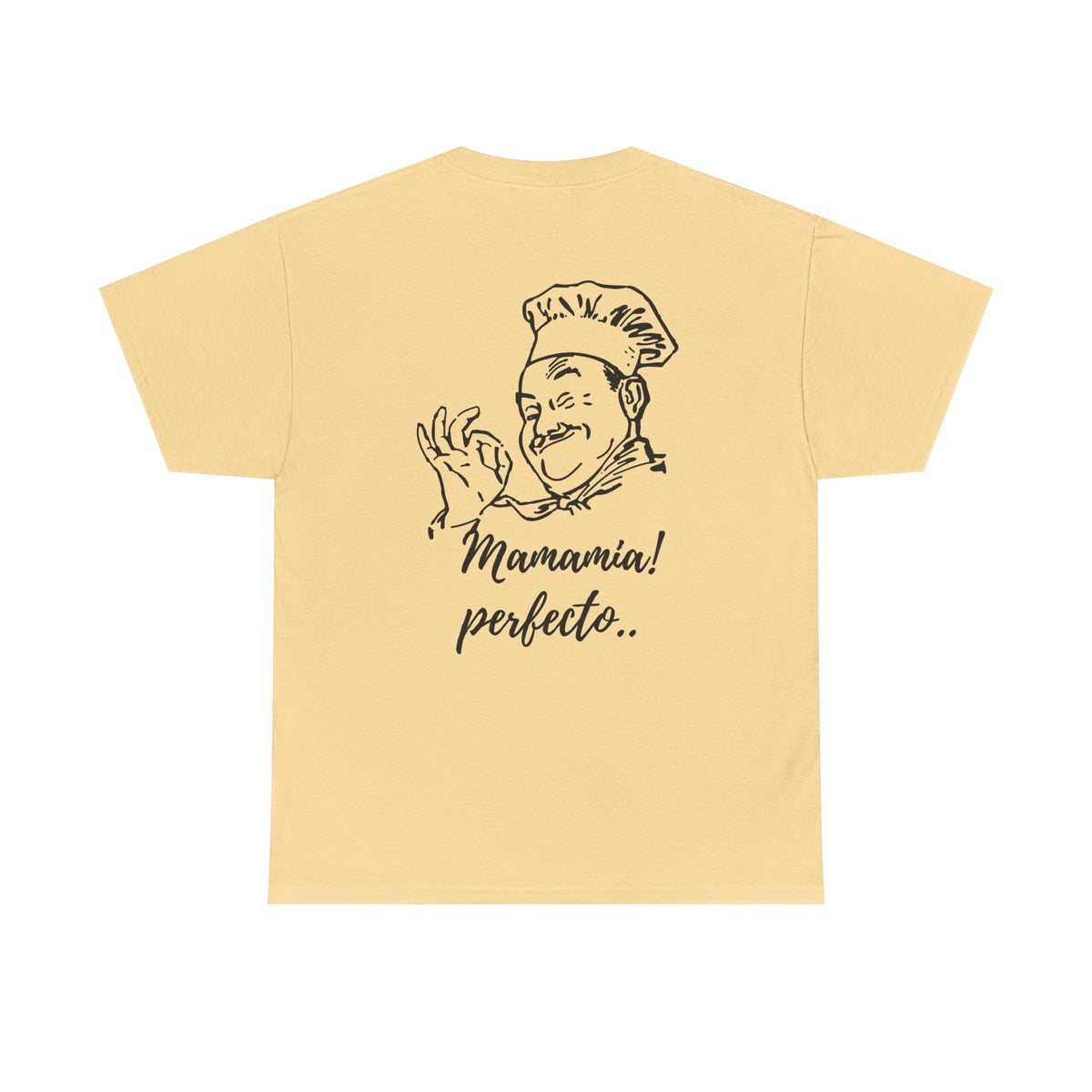 MINIMALIST| Funny way to compliment;Chef Illustration T-Shirt — "Mamamia! perfecto." Retro Italian Cook Tee