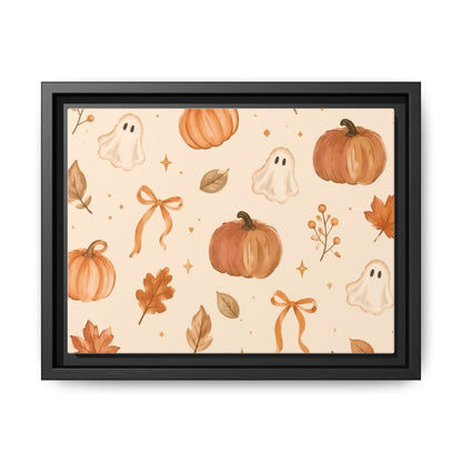 MINIMALIST| Wall art, Autumn Pumpkin & Ghost Framed Canvas — Halloween Fall Wall Art