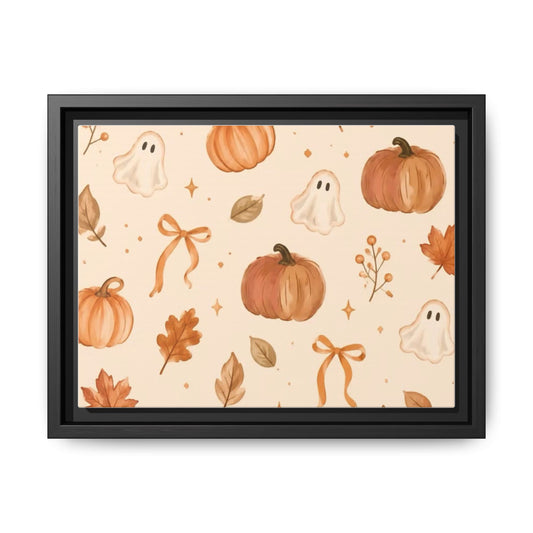 MINIMALIST| Wall art, Autumn Pumpkin & Ghost Framed Canvas — Halloween Fall Wall Art