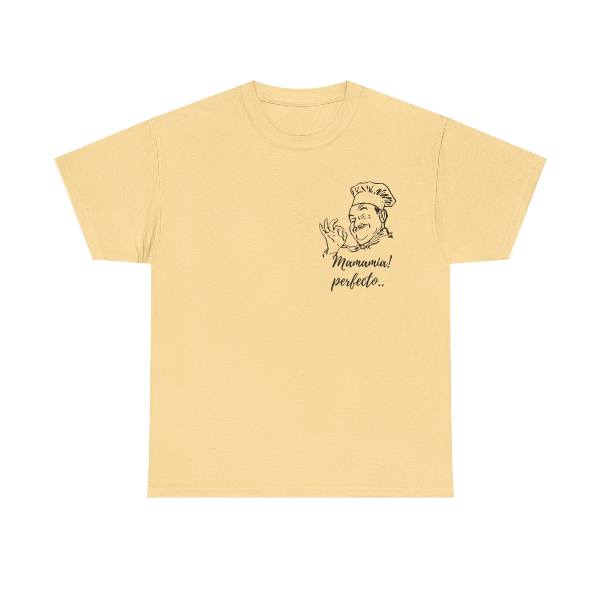 MINIMALIST| Funny way to compliment;Chef Illustration T-Shirt — "Mamamia! perfecto." Retro Italian Cook Tee