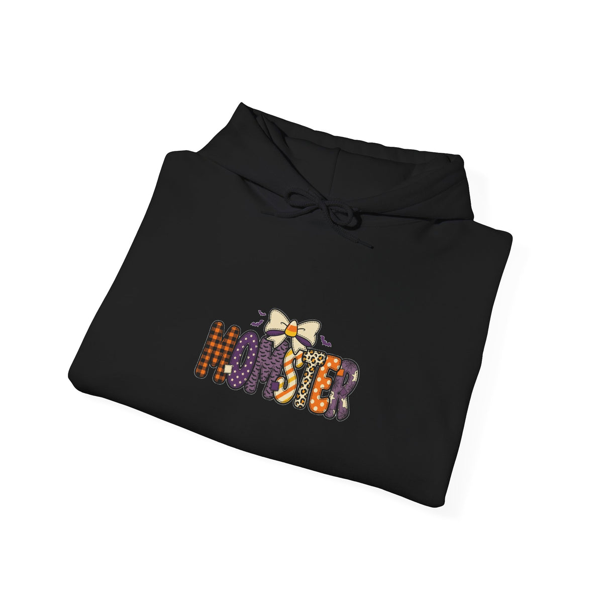 Momster Halloween Hoodie | spooky lettering, bats, purple & orange