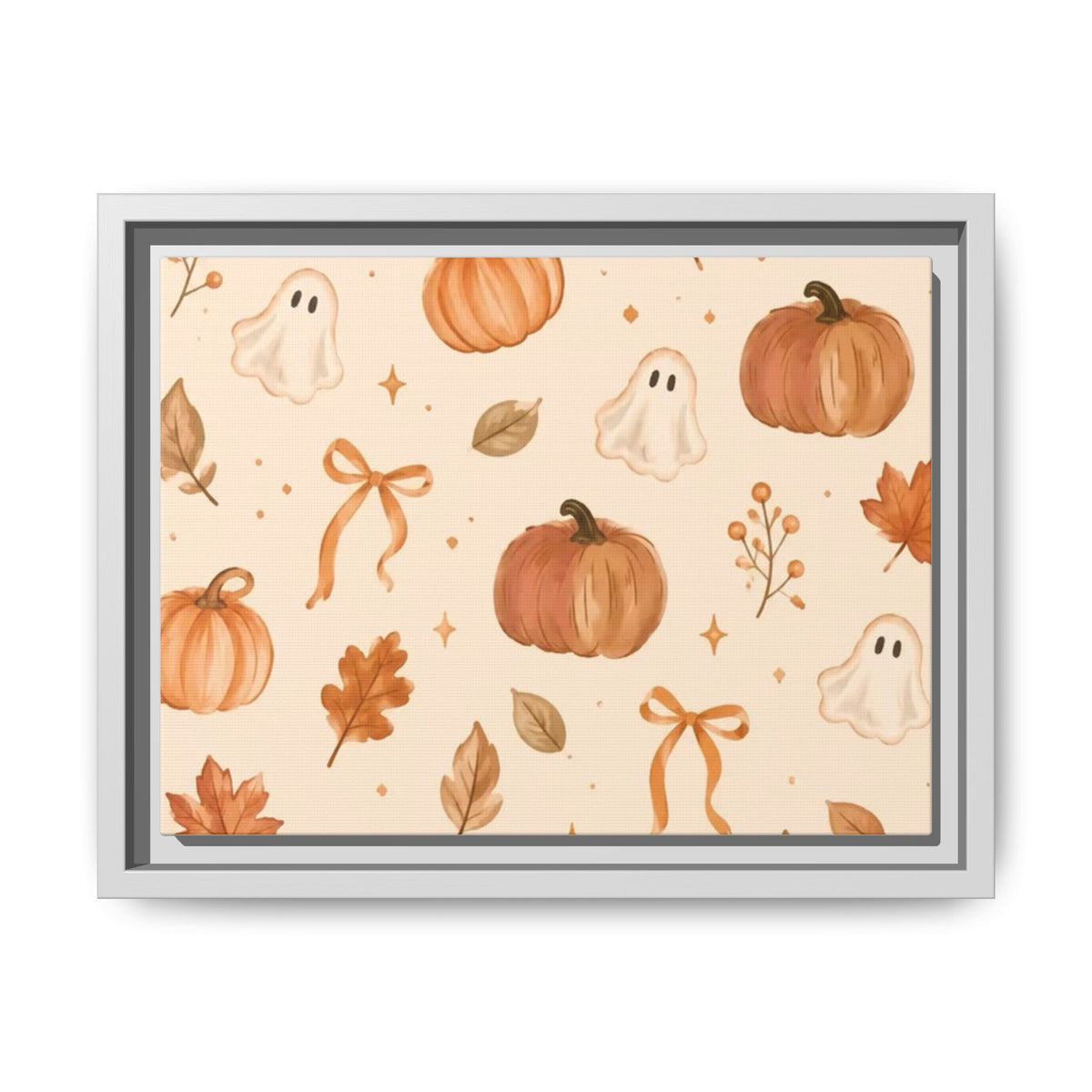 MINIMALIST| Wall art, Autumn Pumpkin & Ghost Framed Canvas — Halloween Fall Wall Art