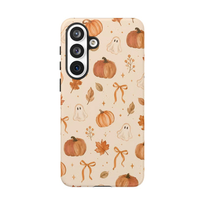 Minimalist_Autumn Pumpkin & Ghost Phone Case — Cute Fall Pattern