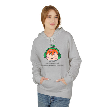 MINIMALIST & AESTHETIC |Hoodie — Cute Anime Girl with Headphones "Nothing, Just Controlling My Laugh" Graphic