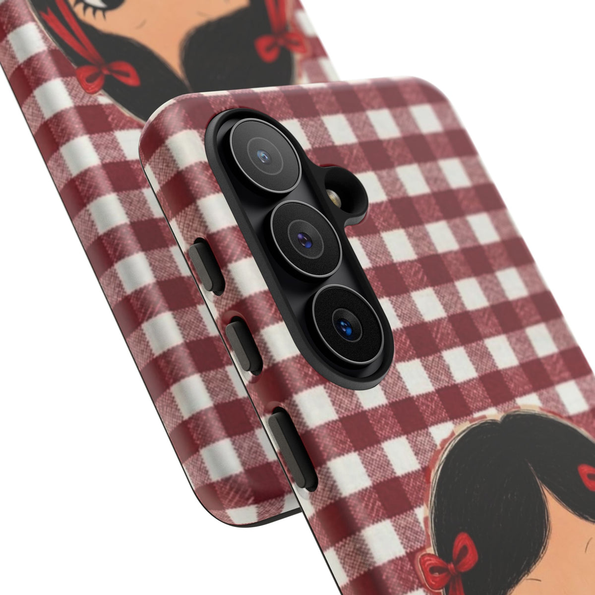 Cute Red Gingham Girl Phone Case – Floral Heartfelt Protective iPhone Cover