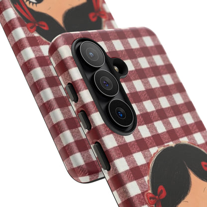 Cute Red Gingham Girl Phone Case – Floral Heartfelt Protective iPhone Cover