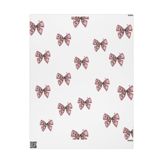 Pink Polka Bow Wrapping Paper — Cute Gift Wrap for Birthdays & Baby Showers