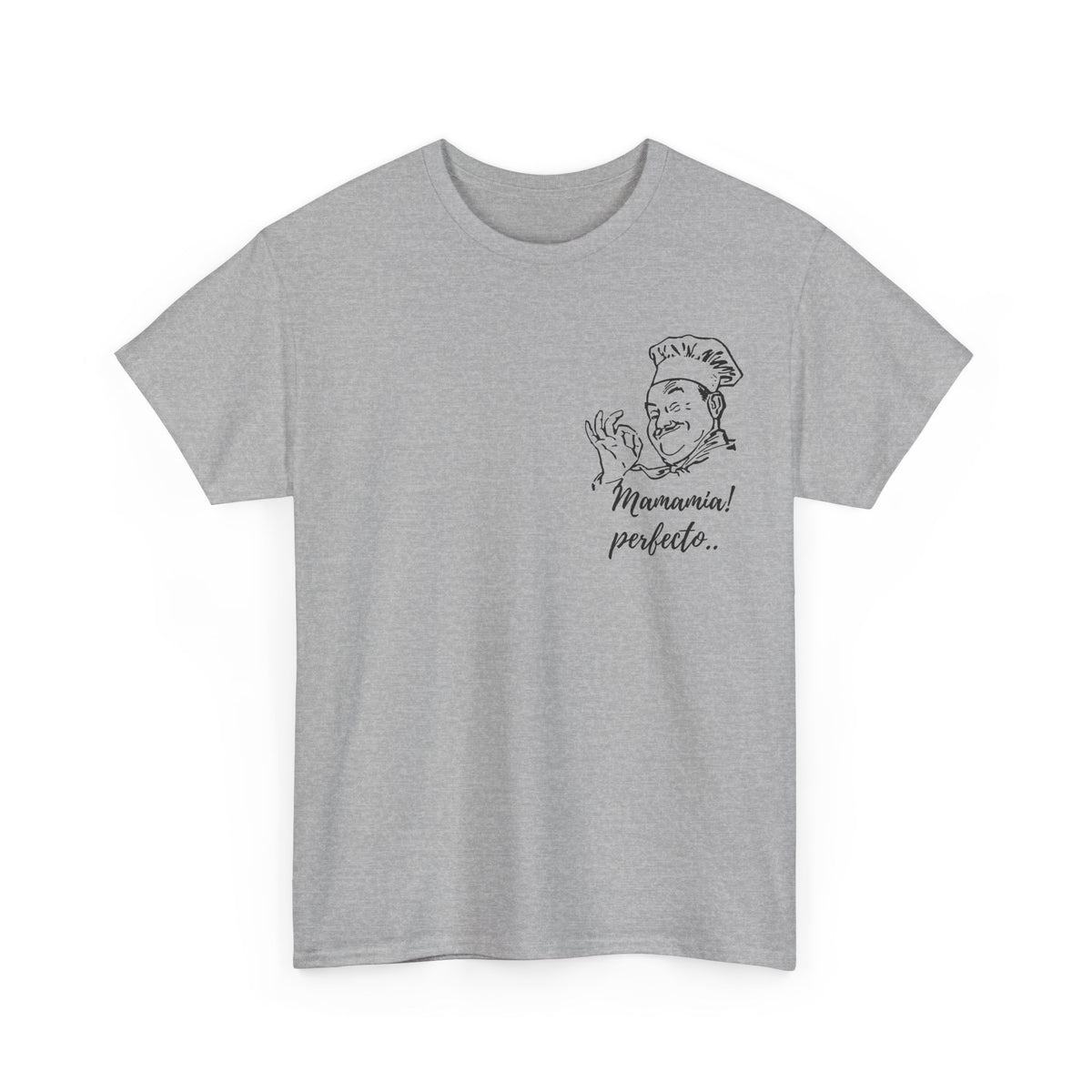 MINIMALIST| Funny way to compliment;Chef Illustration T-Shirt — "Mamamia! perfecto." Retro Italian Cook Tee