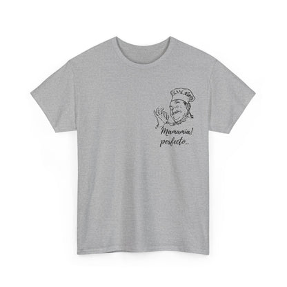 MINIMALIST| Funny way to compliment;Chef Illustration T-Shirt — "Mamamia! perfecto." Retro Italian Cook Tee