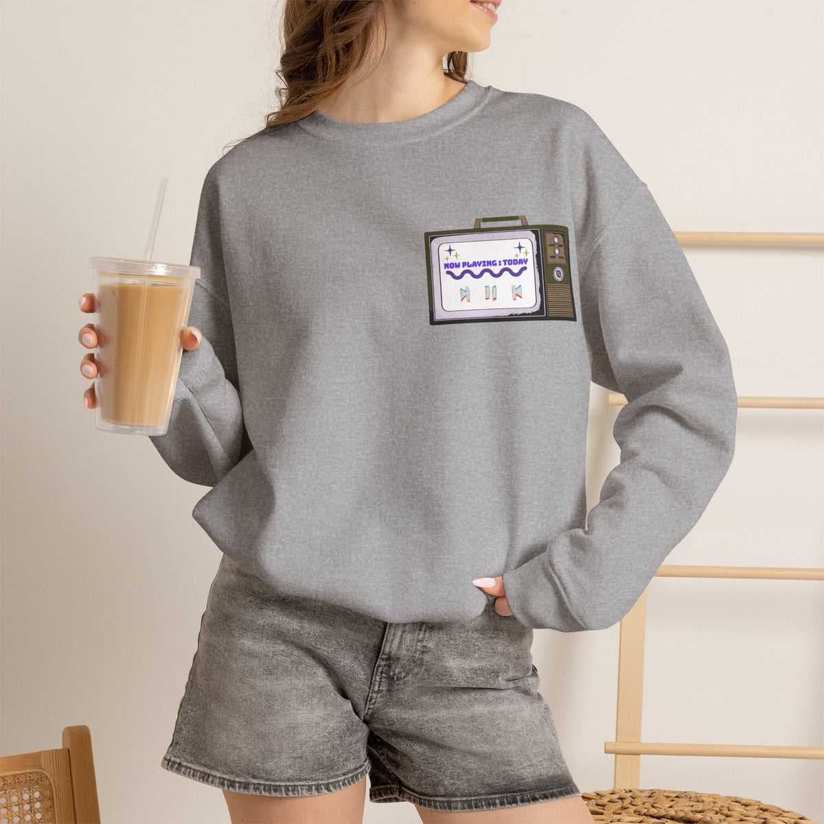 Viral Retro TV 'Now Playing Today' Crewneck Sweatshirt