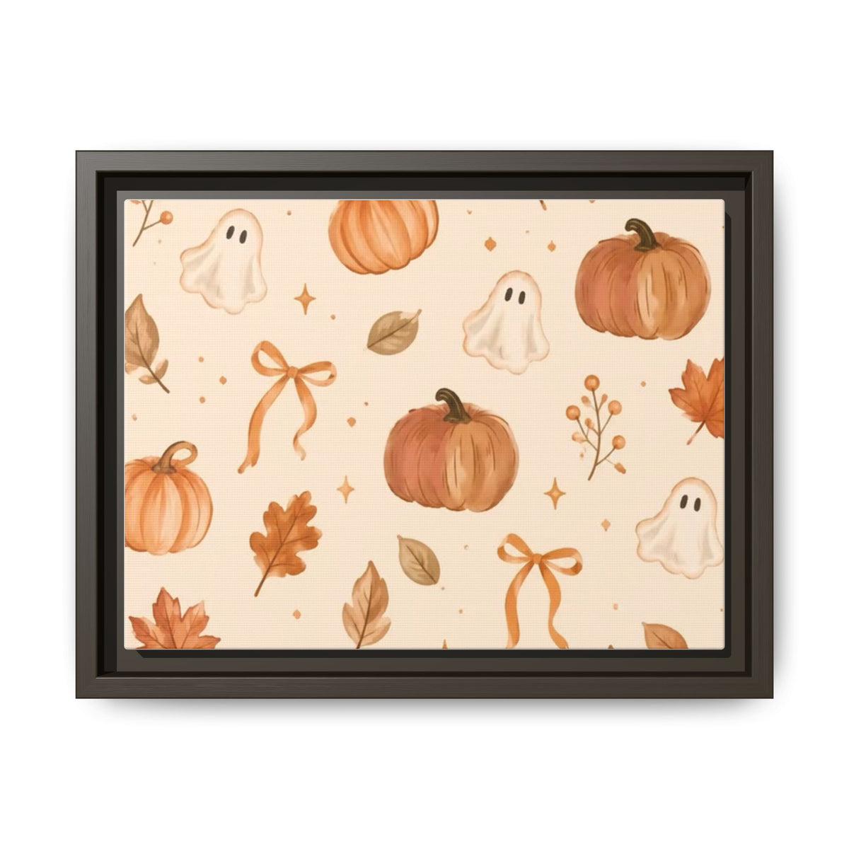 MINIMALIST| Wall art, Autumn Pumpkin & Ghost Framed Canvas — Halloween Fall Wall Art