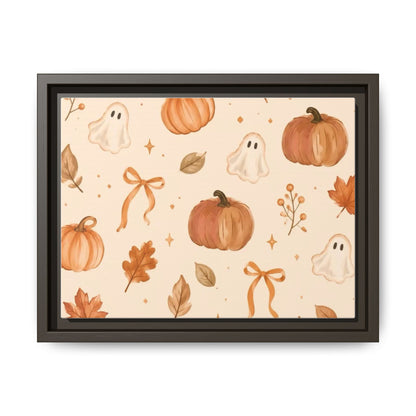 MINIMALIST| Wall art, Autumn Pumpkin & Ghost Framed Canvas — Halloween Fall Wall Art