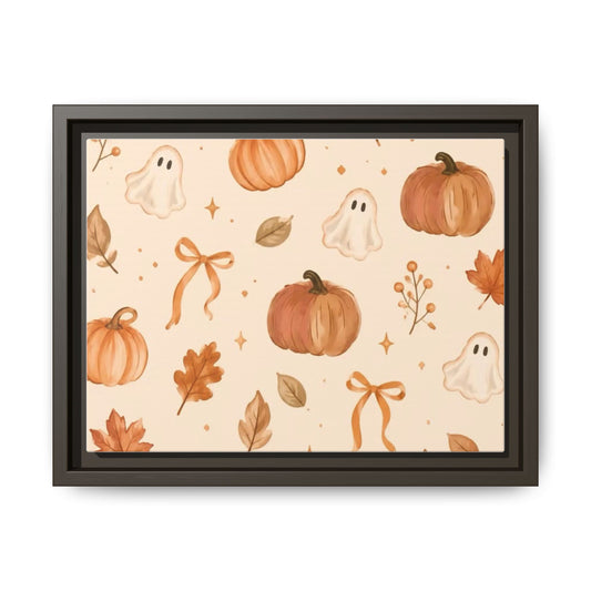 MINIMALIST| Wall art, Autumn Pumpkin & Ghost Framed Canvas — Halloween Fall Wall Art