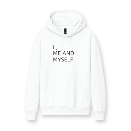 MINIMALIST| Hoodie — "I, Me and Myself" Minimalist White Fleece Hoodie