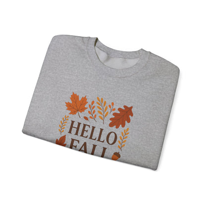 Hello Fall Crewneck Sweatshirt – Autumn Leaves Graphic Pullover
