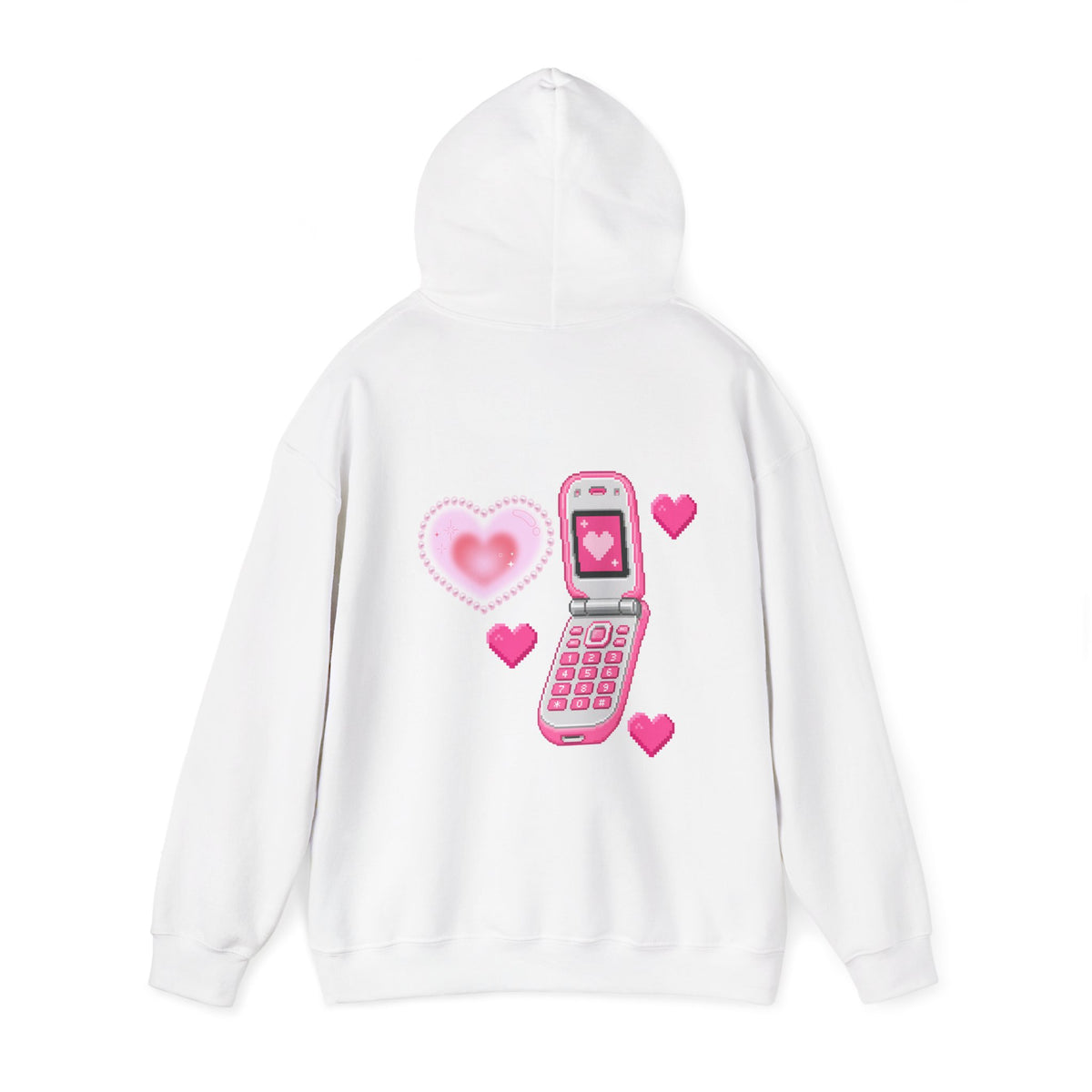 Copy of Minimalist Retro_Pink Flip Phone Heart Hoodie Pure_Nostalgia